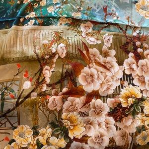 New! Large 100% silk scarf with tropical motif